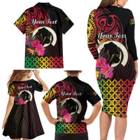 Personalised Vanuatu Port Vila Stay Strong Family Matching Long Sleeve Bodycon Dress and Hawaiian Shirt Long God Yumi Stanap LT01 - Polynesian Pride