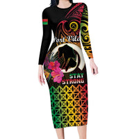 Personalised Vanuatu Port Vila Stay Strong Family Matching Long Sleeve Bodycon Dress and Hawaiian Shirt Long God Yumi Stanap LT01 Mom's Dress Black - Polynesian Pride
