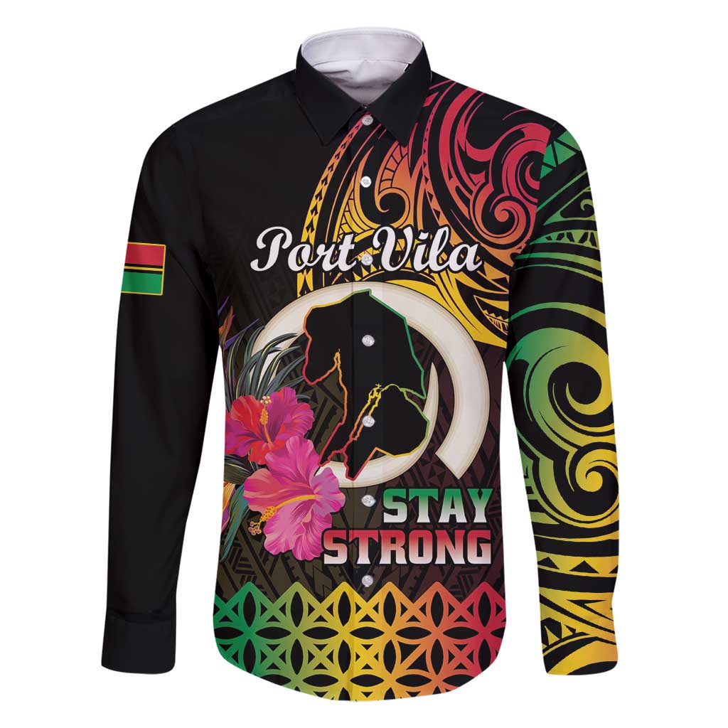 Personalised Vanuatu Port Vila Stay Strong Family Matching Mermaid Dress and Hawaiian Shirt Long God Yumi Stanap LT01 Dad's Shirt - Long Sleeve Black - Polynesian Pride
