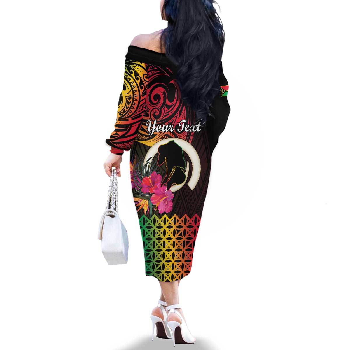 Personalised Vanuatu Port Vila Stay Strong Family Matching Off The Shoulder Long Sleeve Dress and Hawaiian Shirt Long God Yumi Stanap LT01 - Polynesian Pride