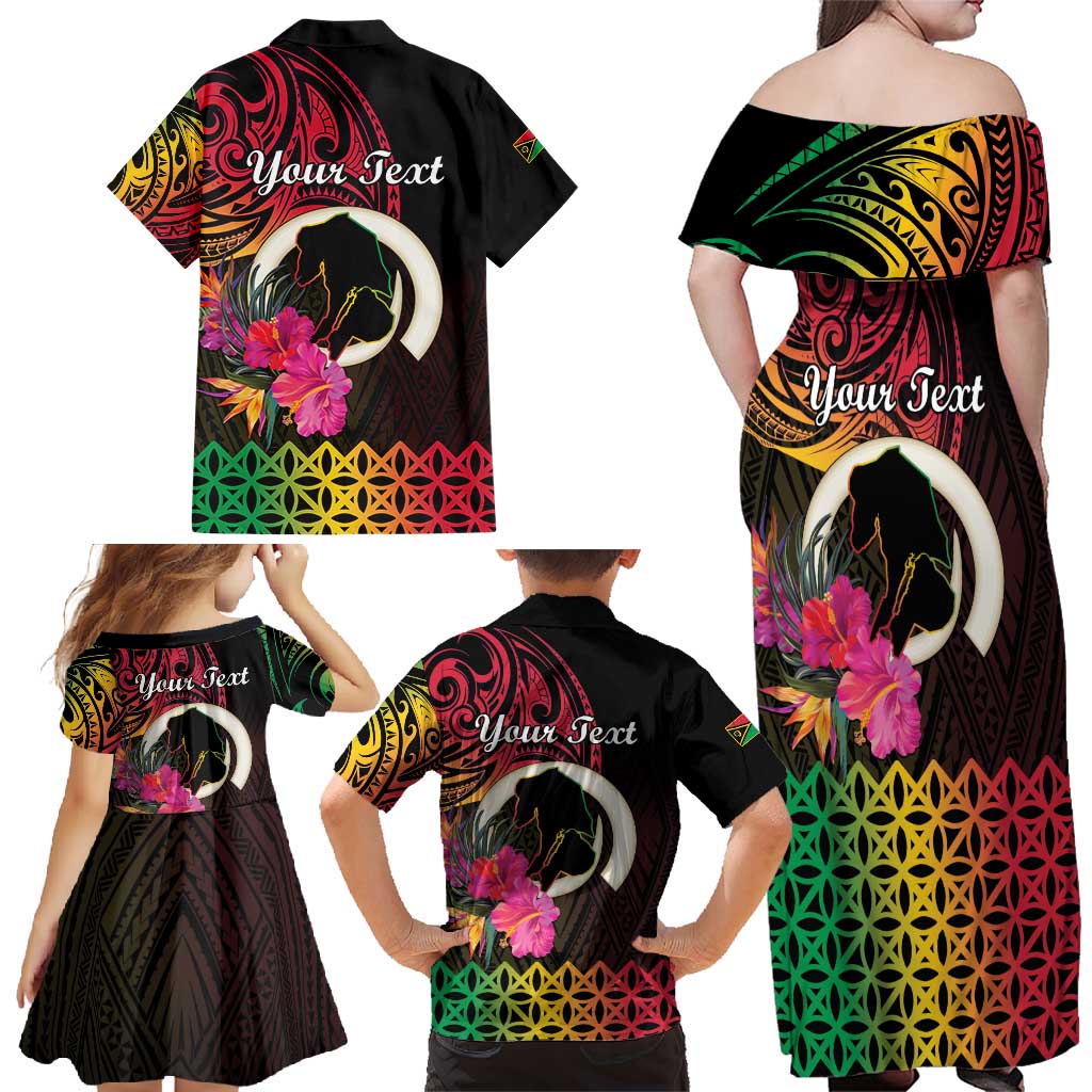 Personalised Vanuatu Port Vila Stay Strong Family Matching Off Shoulder Maxi Dress and Hawaiian Shirt Long God Yumi Stanap LT01 - Polynesian Pride