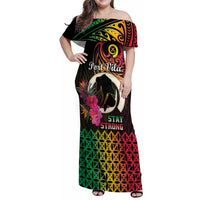 Personalised Vanuatu Port Vila Stay Strong Family Matching Off Shoulder Maxi Dress and Hawaiian Shirt Long God Yumi Stanap LT01 Mom's Dress Black - Polynesian Pride