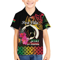 Personalised Vanuatu Port Vila Stay Strong Family Matching Off Shoulder Maxi Dress and Hawaiian Shirt Long God Yumi Stanap LT01 Son's Shirt Black - Polynesian Pride