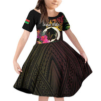 Personalised Vanuatu Port Vila Stay Strong Family Matching Off Shoulder Short Dress and Hawaiian Shirt Long God Yumi Stanap LT01 Daughter's Dress Black - Polynesian Pride