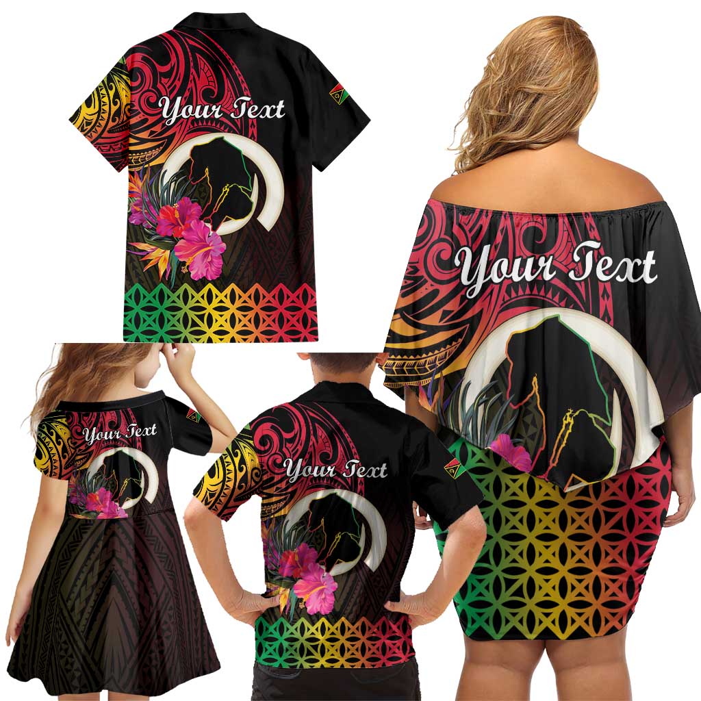 Personalised Vanuatu Port Vila Stay Strong Family Matching Off Shoulder Short Dress and Hawaiian Shirt Long God Yumi Stanap LT01 - Polynesian Pride