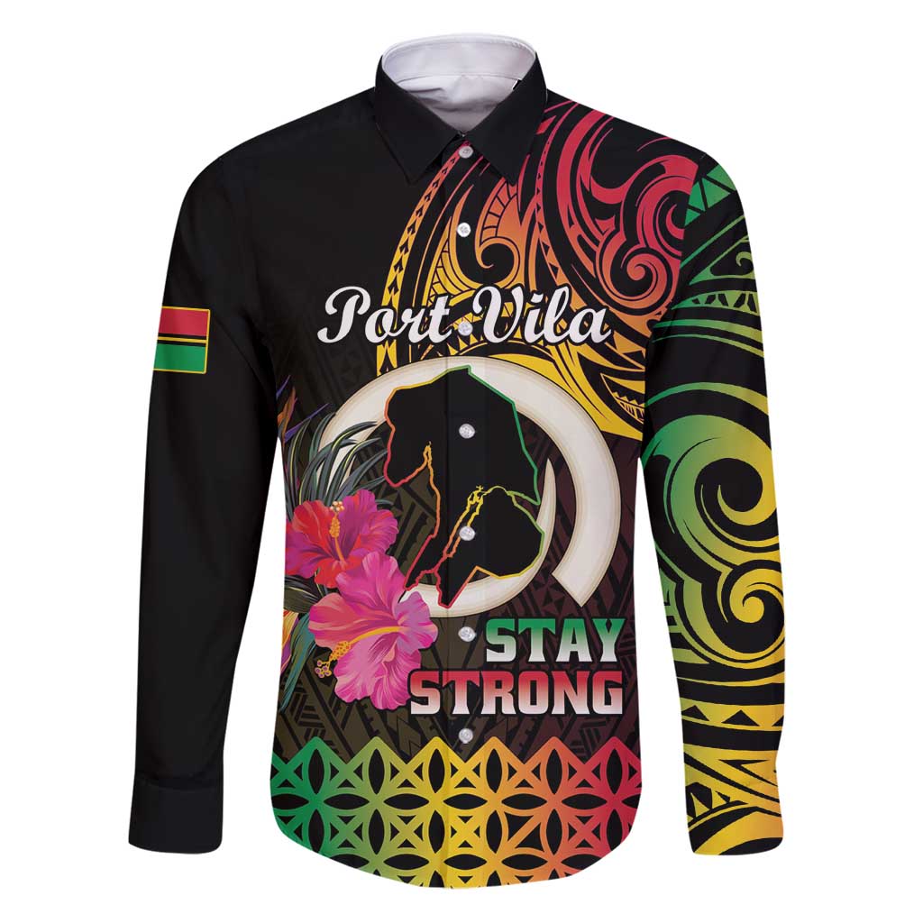 Personalised Vanuatu Port Vila Stay Strong Family Matching Puletasi and Hawaiian Shirt Long God Yumi Stanap LT01 Dad's Shirt - Long Sleeve Black - Polynesian Pride