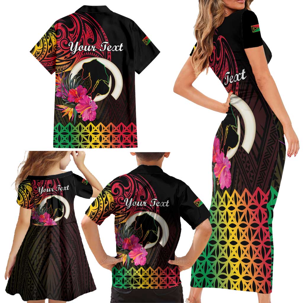 Personalised Vanuatu Port Vila Stay Strong Family Matching Short Sleeve Bodycon Dress and Hawaiian Shirt Long God Yumi Stanap LT01 - Polynesian Pride