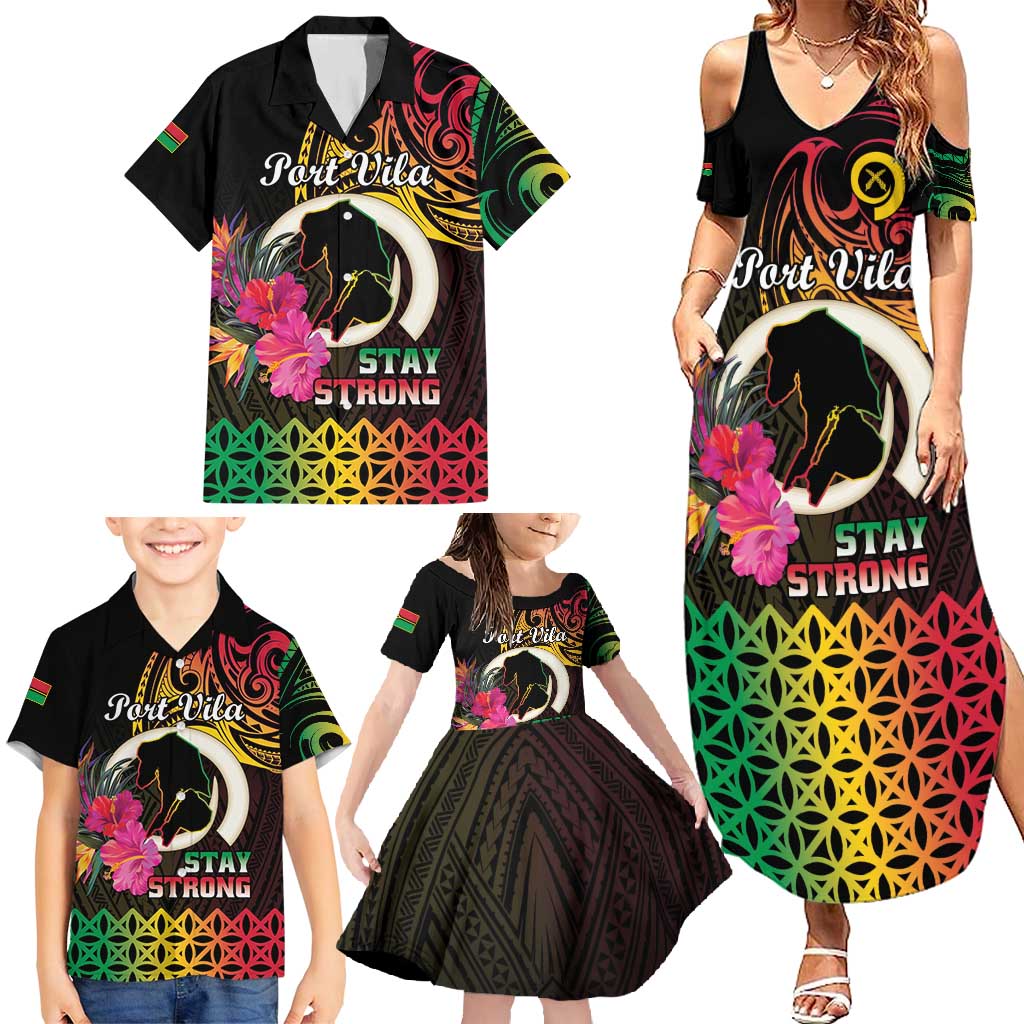 Personalised Vanuatu Port Vila Stay Strong Family Matching Summer Maxi Dress and Hawaiian Shirt Long God Yumi Stanap LT01 - Polynesian Pride