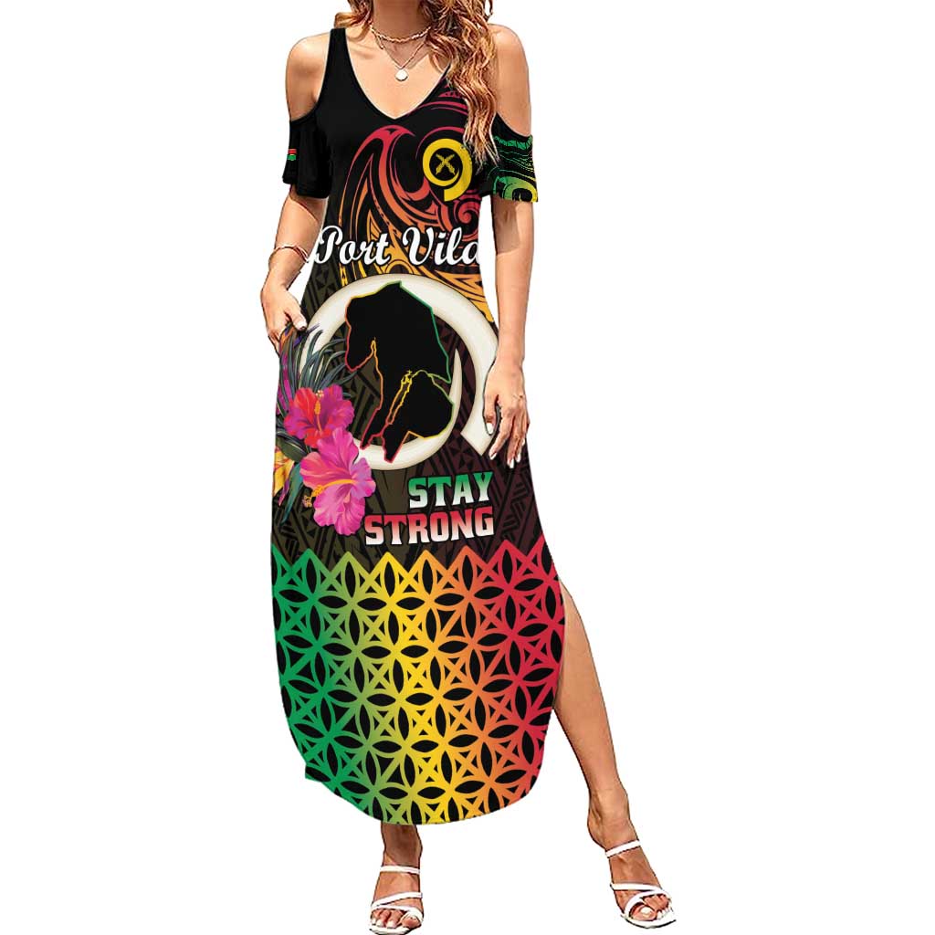 Personalised Vanuatu Port Vila Stay Strong Family Matching Summer Maxi Dress and Hawaiian Shirt Long God Yumi Stanap LT01 Mom's Dress Black - Polynesian Pride
