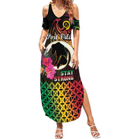 Personalised Vanuatu Port Vila Stay Strong Family Matching Summer Maxi Dress and Hawaiian Shirt Long God Yumi Stanap LT01 Mom's Dress Black - Polynesian Pride