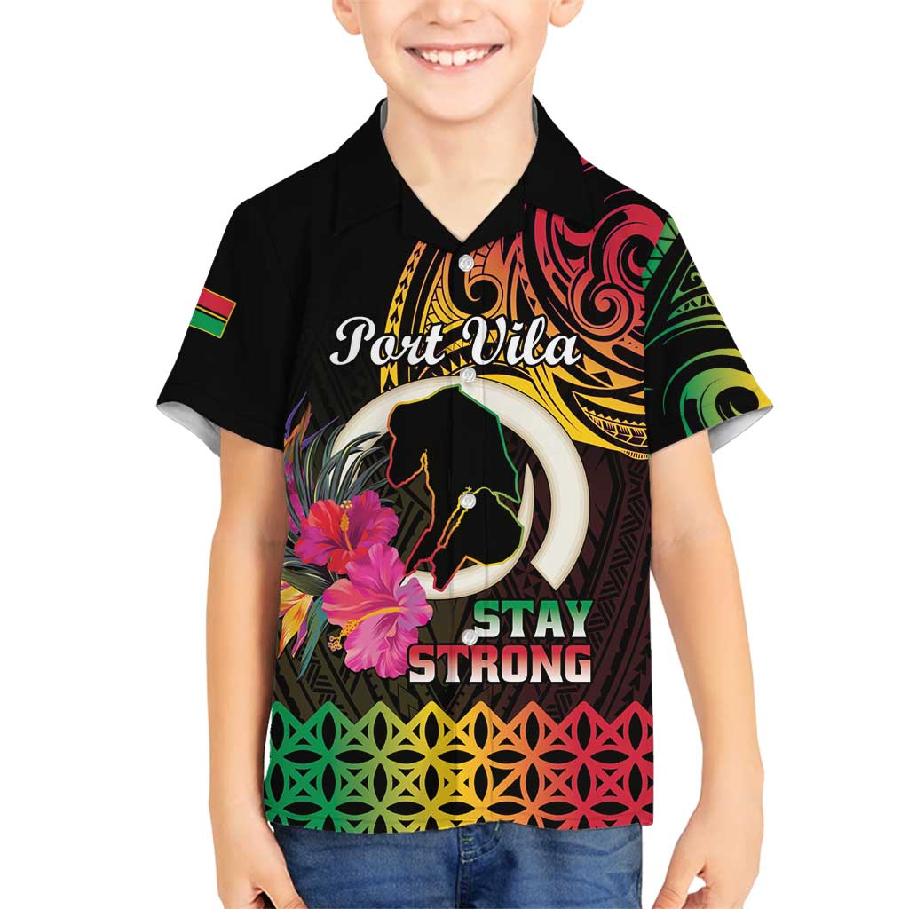Personalised Vanuatu Port Vila Stay Strong Family Matching Tank Maxi Dress and Hawaiian Shirt Long God Yumi Stanap LT01 Son's Shirt Black - Polynesian Pride