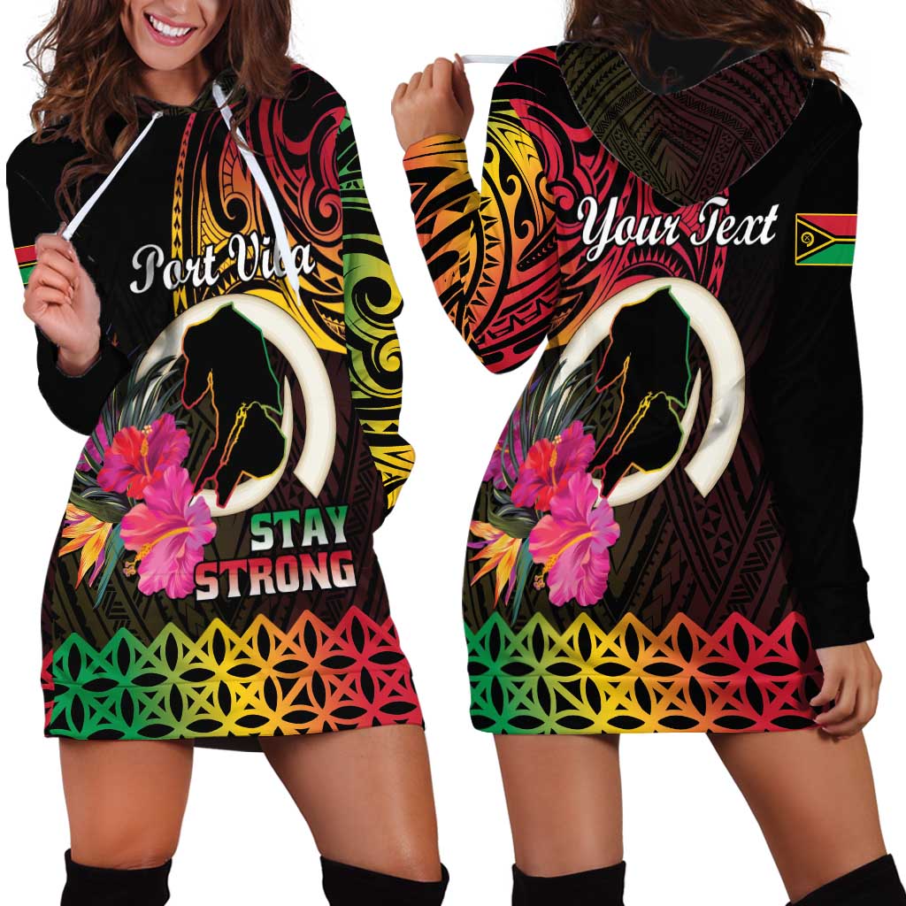 Personalised Vanuatu Port Vila Stay Strong Hoodie Dress Long God Yumi Stanap LT01 - Polynesian Pride