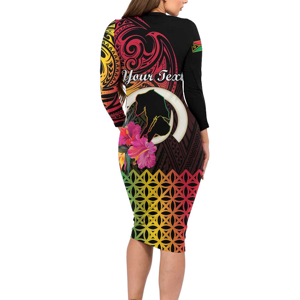 Personalised Vanuatu Port Vila Stay Strong Long Sleeve Bodycon Dress Long God Yumi Stanap LT01 - Polynesian Pride