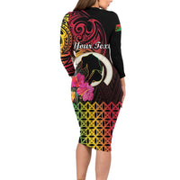 Personalised Vanuatu Port Vila Stay Strong Long Sleeve Bodycon Dress Long God Yumi Stanap LT01 - Polynesian Pride