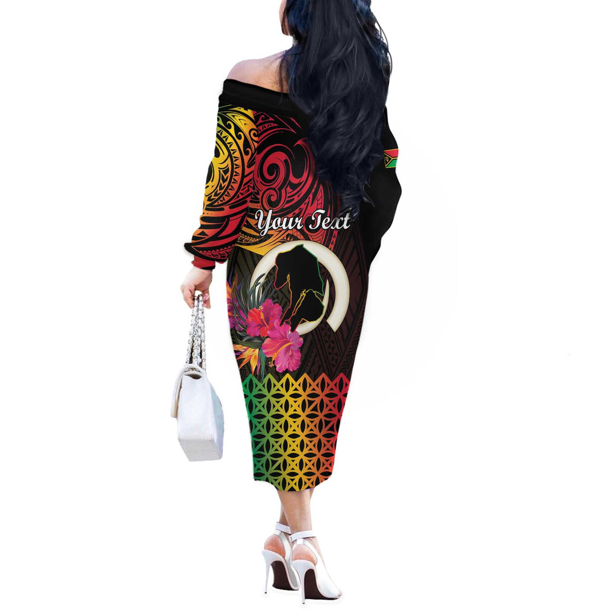 Personalised Vanuatu Port Vila Stay Strong Off The Shoulder Long Sleeve Dress Long God Yumi Stanap LT01 - Polynesian Pride