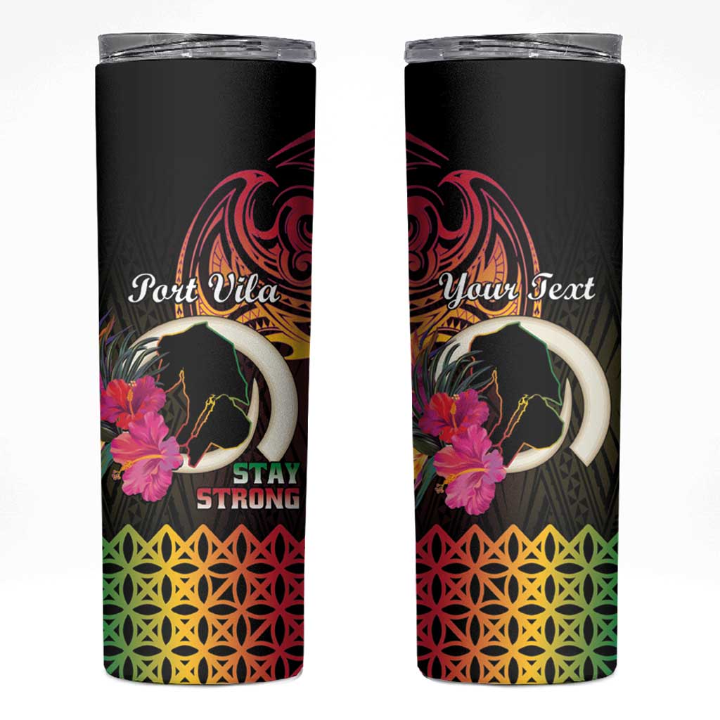 Personalised Vanuatu Port Vila Stay Strong Skinny Tumbler Long God Yumi Stanap LT01 Black - Polynesian Pride