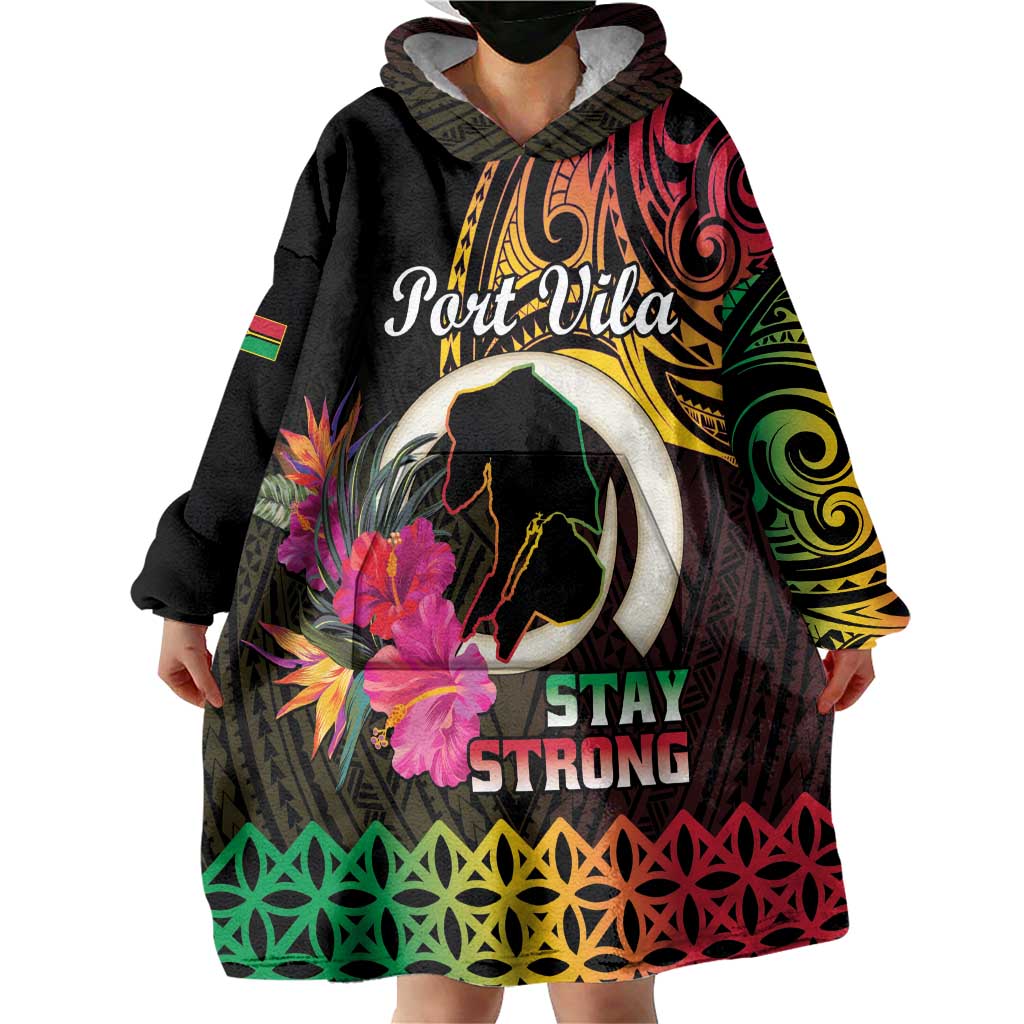Personalised Vanuatu Port Vila Stay Strong Wearable Blanket Hoodie Long God Yumi Stanap LT01 - Polynesian Pride