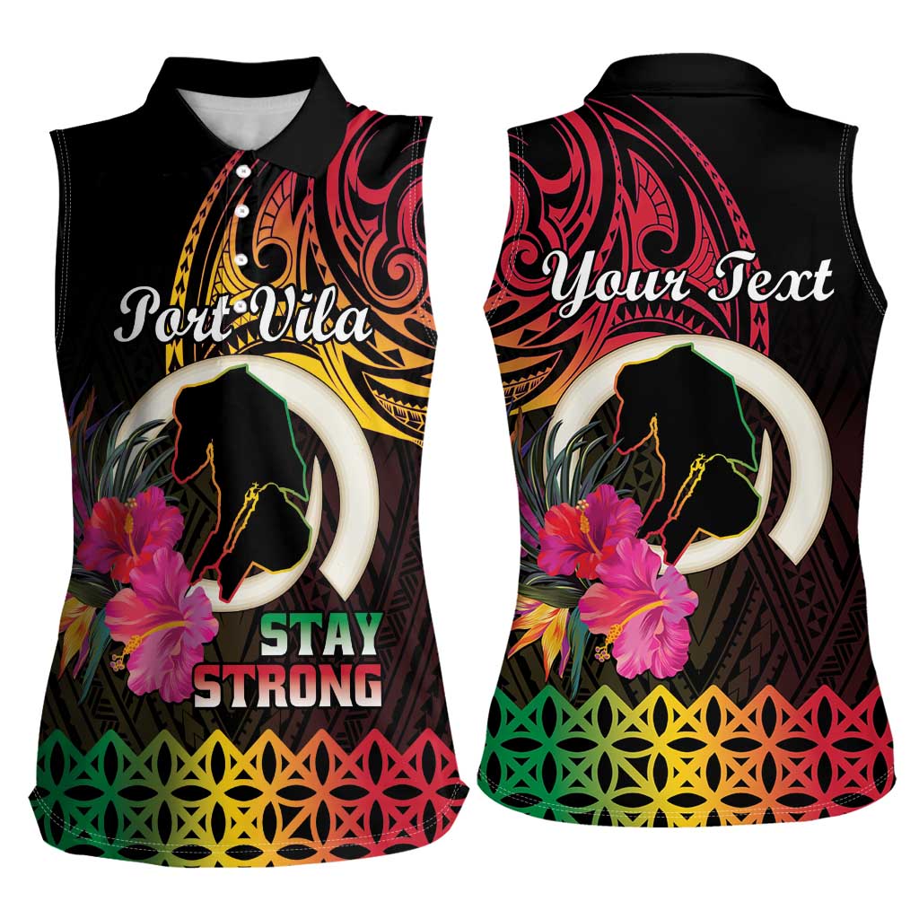 Personalised Vanuatu Port Vila Stay Strong Women Sleeveless Polo Shirt Long God Yumi Stanap LT01 - Polynesian Pride