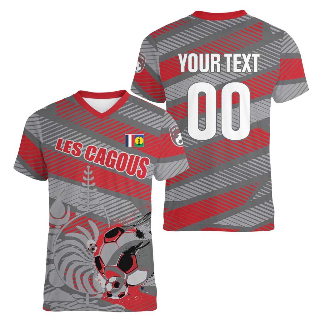 Custom Football 2026 New Caledonia Women V-Neck T-Shirt Kagus Come On LT01 - Polynesian Pride