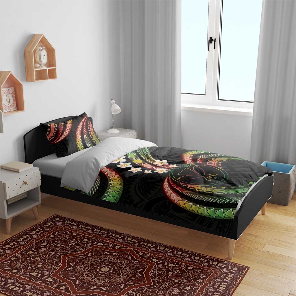 Hawaii Map Kanaka Maoli Bedding Set Fantastic Frangipani Reggae