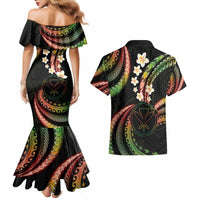 Hawaii Map Kanaka Maoli Couples Matching Mermaid Dress and Hawaiian Shirt Fantastic Frangipani Reggae LT01 - Polynesian Pride