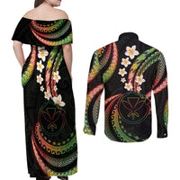 Hawaii Map Kanaka Maoli Couples Matching Off Shoulder Maxi Dress and Long Sleeve Button Shirt Fantastic Frangipani Reggae LT01 - Polynesian Pride