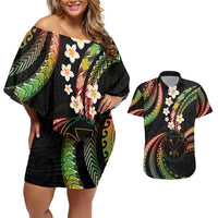 Hawaii Map Kanaka Maoli Couples Matching Off Shoulder Short Dress and Hawaiian Shirt Fantastic Frangipani Reggae LT01 Reggae - Polynesian Pride