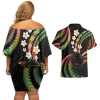 Hawaii Map Kanaka Maoli Couples Matching Off Shoulder Short Dress and Hawaiian Shirt Fantastic Frangipani Reggae LT01 - Polynesian Pride