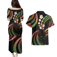 Hawaii Map Kanaka Maoli Couples Matching Puletasi and Hawaiian Shirt Fantastic Frangipani Reggae LT01 - Polynesian Pride