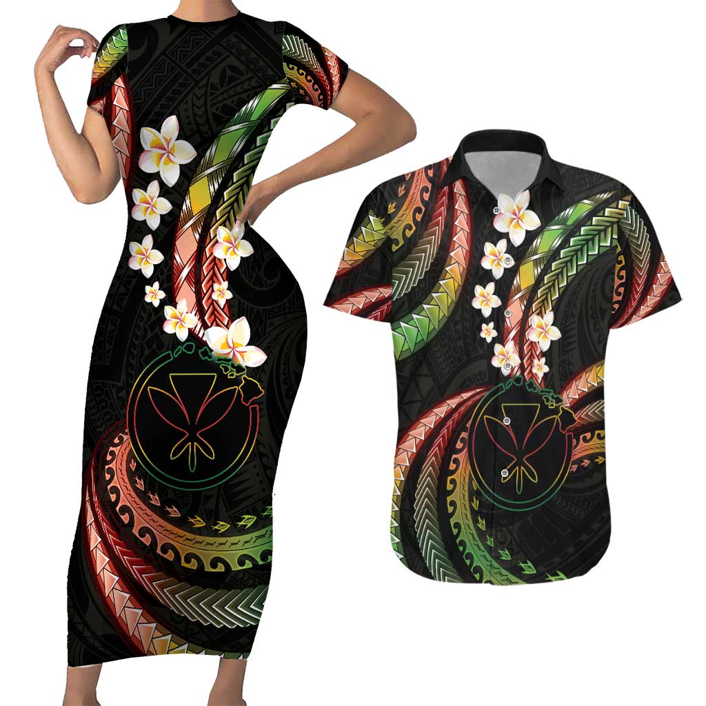 Hawaii Map Kanaka Maoli Couples Matching Short Sleeve Bodycon Dress and Hawaiian Shirt Fantastic Frangipani Reggae LT01 Reggae - Polynesian Pride
