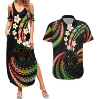 Hawaii Map Kanaka Maoli Couples Matching Summer Maxi Dress and Hawaiian Shirt Fantastic Frangipani Reggae LT01 Reggae - Polynesian Pride