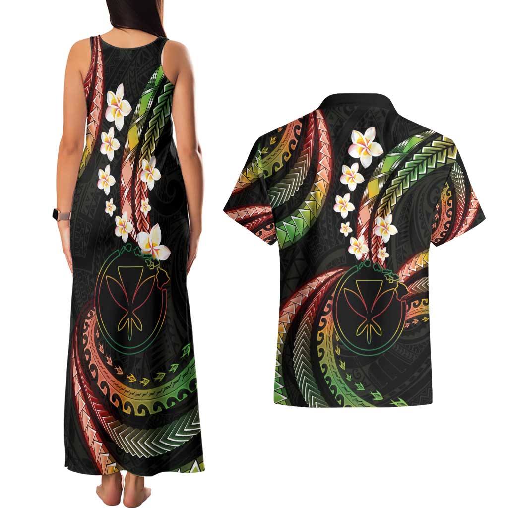 Hawaii Map Kanaka Maoli Couples Matching Tank Maxi Dress and Hawaiian Shirt Fantastic Frangipani Reggae LT01 - Polynesian Pride