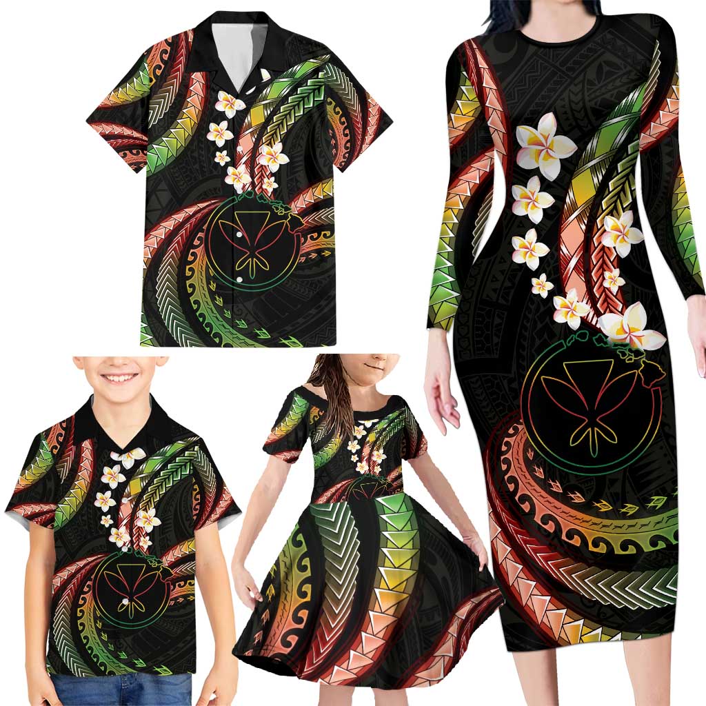 Hawaii Map Kanaka Maoli Family Matching Long Sleeve Bodycon Dress and Hawaiian Shirt Fantastic Frangipani Reggae LT01 - Polynesian Pride