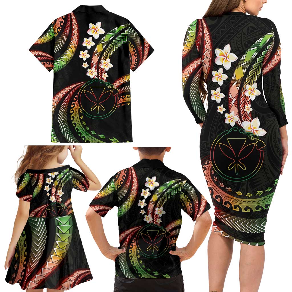 Hawaii Map Kanaka Maoli Family Matching Long Sleeve Bodycon Dress and Hawaiian Shirt Fantastic Frangipani Reggae LT01 - Polynesian Pride