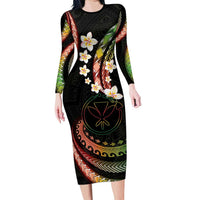Hawaii Map Kanaka Maoli Family Matching Long Sleeve Bodycon Dress and Hawaiian Shirt Fantastic Frangipani Reggae LT01 Mom's Dress Reggae - Polynesian Pride