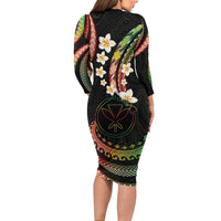 Hawaii Map Kanaka Maoli Family Matching Long Sleeve Bodycon Dress and Hawaiian Shirt Fantastic Frangipani Reggae LT01 - Polynesian Pride