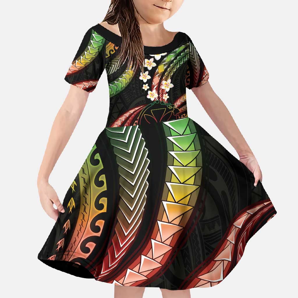 Hawaii Map Kanaka Maoli Family Matching Mermaid Dress and Hawaiian Shirt Fantastic Frangipani Reggae LT01 Daughter's Dress Reggae - Polynesian Pride