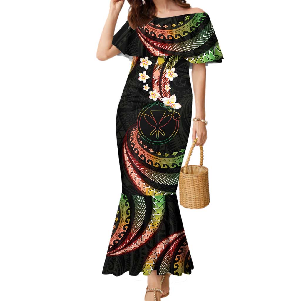 Hawaii Map Kanaka Maoli Family Matching Mermaid Dress and Hawaiian Shirt Fantastic Frangipani Reggae LT01 Mom's Dress Reggae - Polynesian Pride