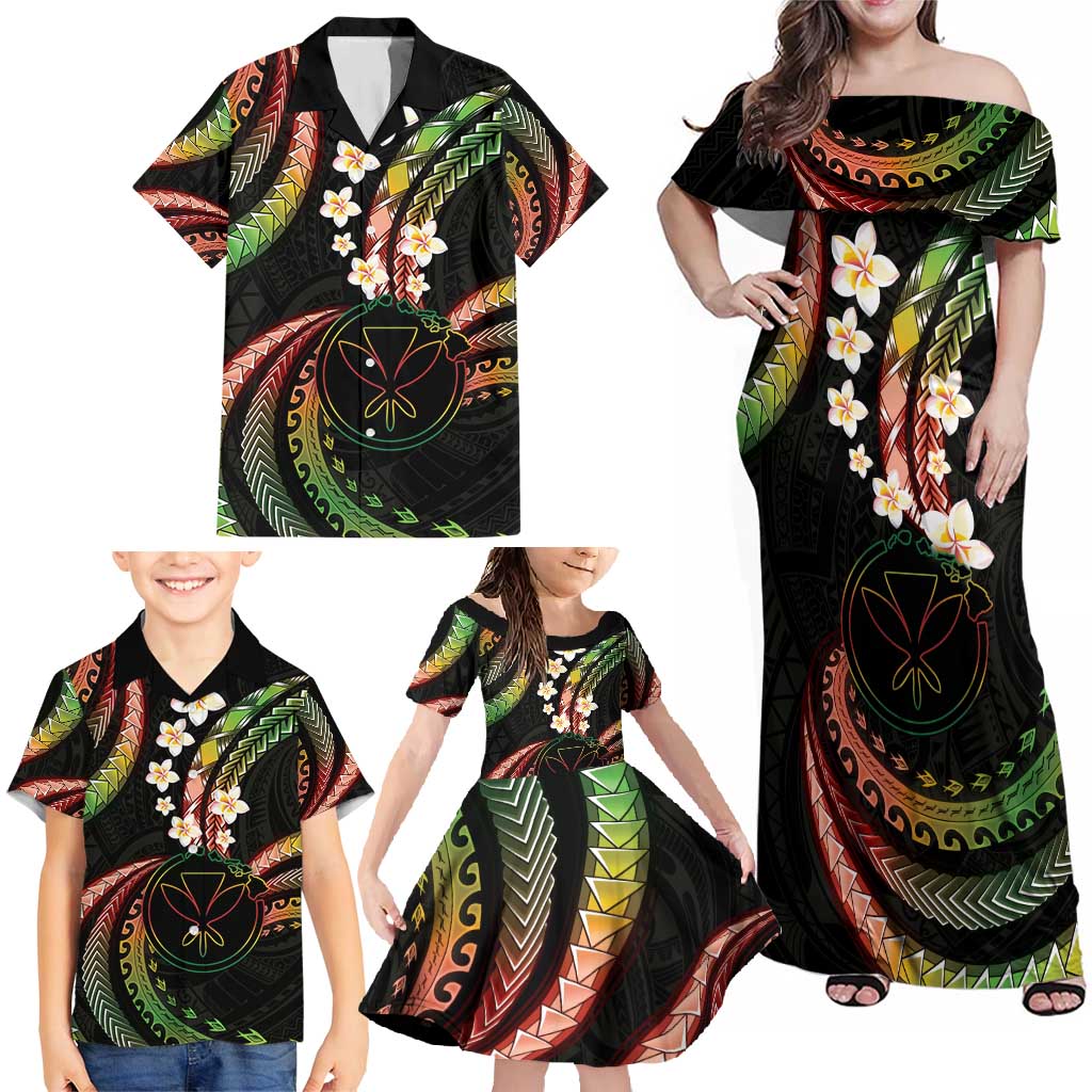 Hawaii Map Kanaka Maoli Family Matching Off Shoulder Maxi Dress and Hawaiian Shirt Fantastic Frangipani Reggae LT01 - Polynesian Pride