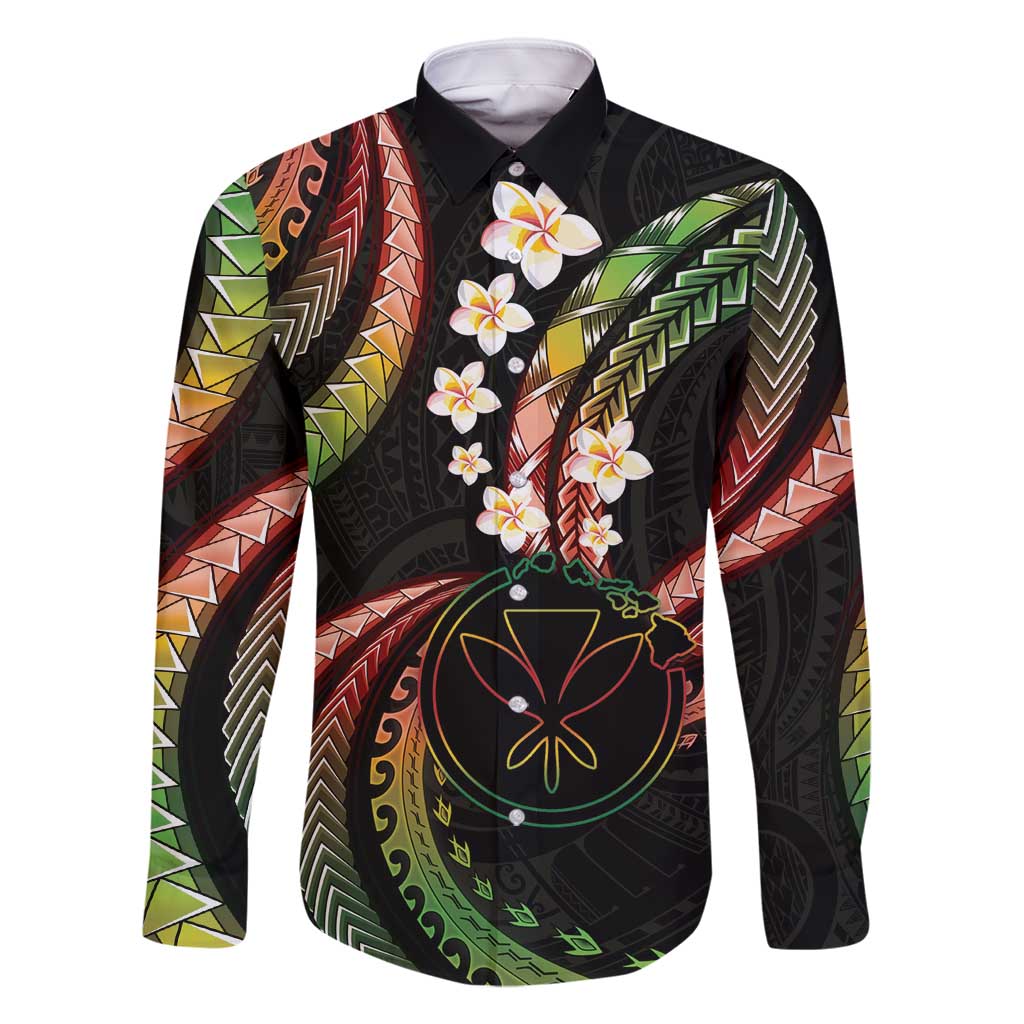 Hawaii Map Kanaka Maoli Family Matching Off Shoulder Maxi Dress and Hawaiian Shirt Fantastic Frangipani Reggae LT01 Dad's Shirt - Long Sleeve Reggae - Polynesian Pride
