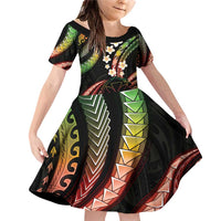 Hawaii Map Kanaka Maoli Family Matching Off Shoulder Short Dress and Hawaiian Shirt Fantastic Frangipani Reggae LT01 Daughter's Dress Reggae - Polynesian Pride