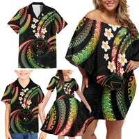 Hawaii Map Kanaka Maoli Family Matching Off Shoulder Short Dress and Hawaiian Shirt Fantastic Frangipani Reggae LT01 - Polynesian Pride