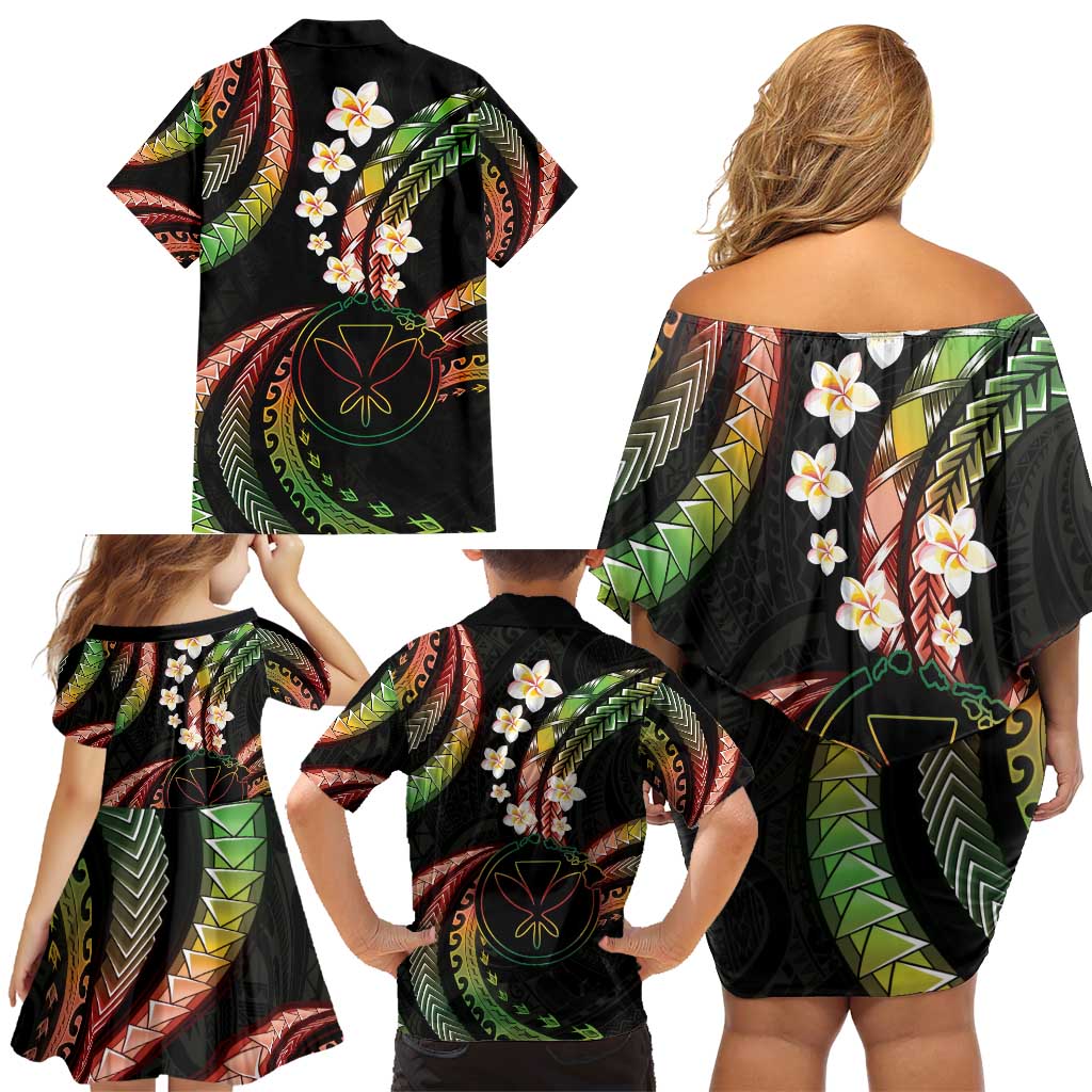 Hawaii Map Kanaka Maoli Family Matching Off Shoulder Short Dress and Hawaiian Shirt Fantastic Frangipani Reggae LT01 - Polynesian Pride