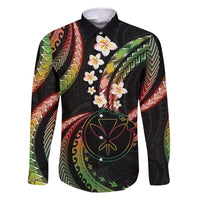 Hawaii Map Kanaka Maoli Family Matching Off Shoulder Short Dress and Hawaiian Shirt Fantastic Frangipani Reggae LT01 Dad's Shirt - Long Sleeve Reggae - Polynesian Pride