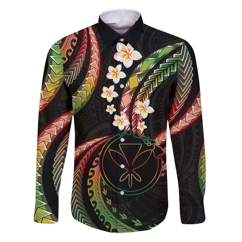 Hawaii Map Kanaka Maoli Family Matching Puletasi and Hawaiian Shirt Fantastic Frangipani Reggae LT01 Dad's Shirt - Long Sleeve Reggae - Polynesian Pride