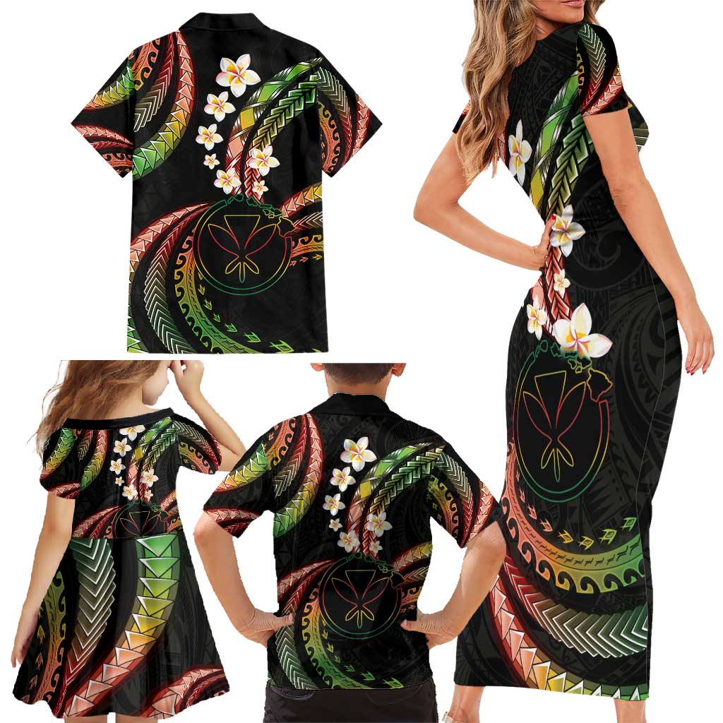 Hawaii Map Kanaka Maoli Family Matching Short Sleeve Bodycon Dress and Hawaiian Shirt Fantastic Frangipani Reggae LT01 - Polynesian Pride