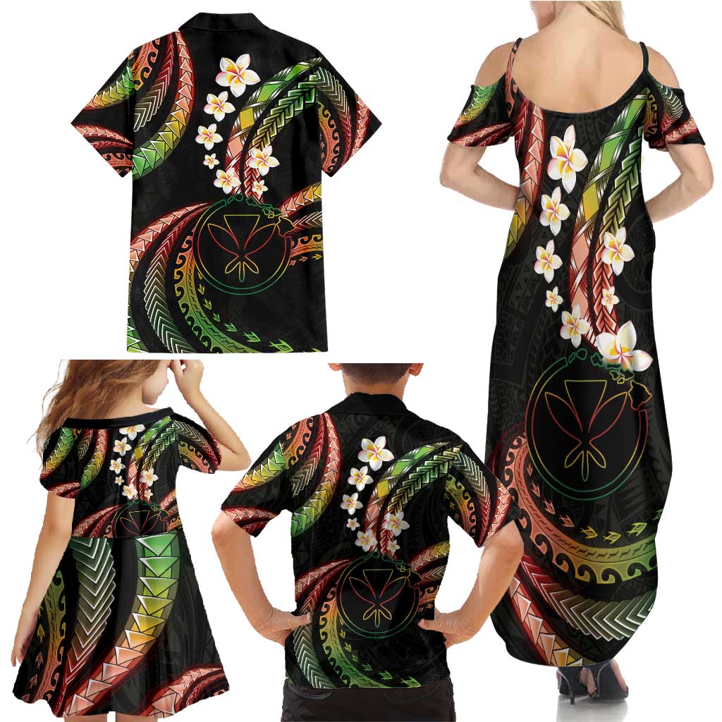 Hawaii Map Kanaka Maoli Family Matching Summer Maxi Dress and Hawaiian Shirt Fantastic Frangipani Reggae LT01 - Polynesian Pride