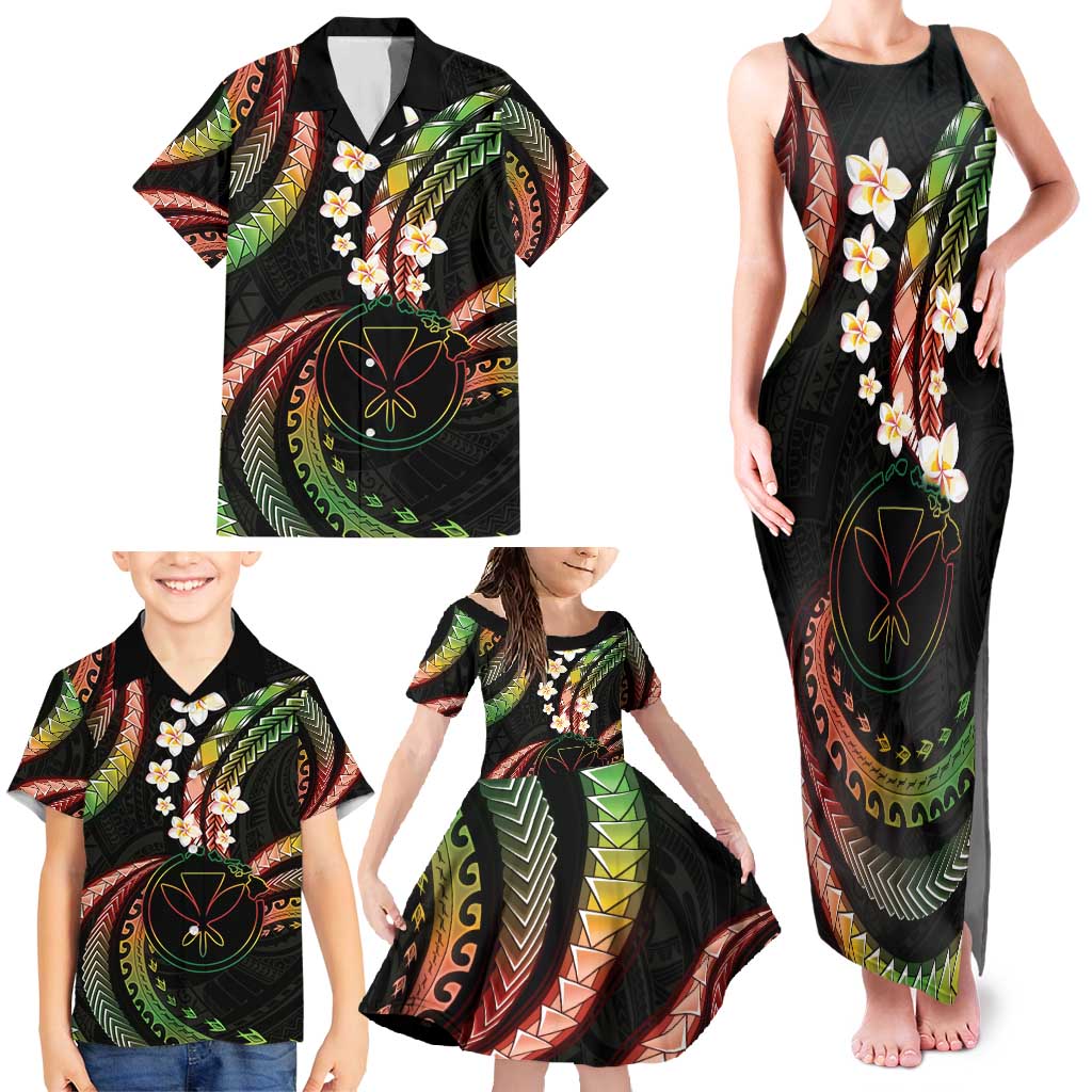 Hawaii Map Kanaka Maoli Family Matching Tank Maxi Dress and Hawaiian Shirt Fantastic Frangipani Reggae LT01 - Polynesian Pride