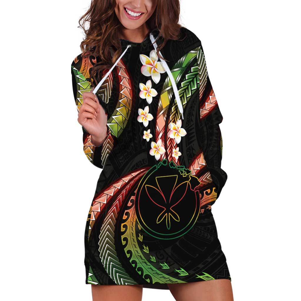 Hawaii Map Kanaka Maoli Hoodie Dress Fantastic Frangipani Reggae LT01 Reggae - Polynesian Pride