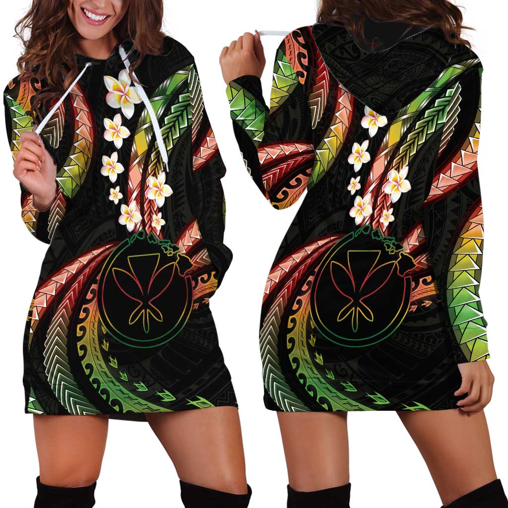 Hawaii Map Kanaka Maoli Hoodie Dress Fantastic Frangipani Reggae LT01 - Polynesian Pride